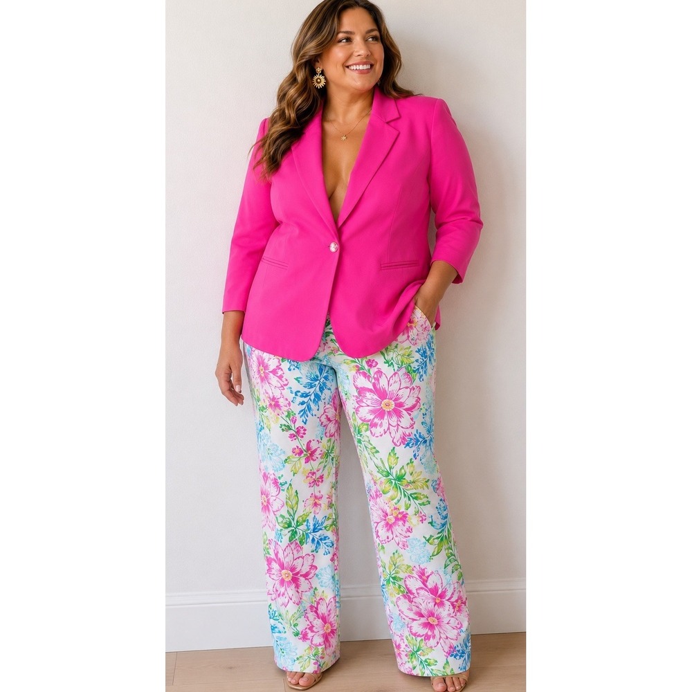 Vtg NWT Diane Gilman Hot Pink Silk One Button Blazer Jacket Lilly Palm Beach 1X